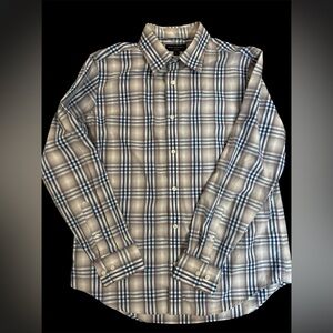 Men’s Banana Republic Gray and Blue Soft Wash Button Down Plaid Shirt Sz Large